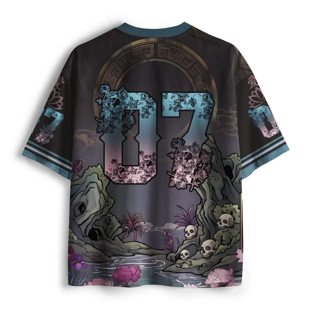 Japanese Retro Multi-arm Skull Geisha Pattern 3D Printed Men's and Women's Breathable V-neck Loose Tshirt Fashionable Trendy Top