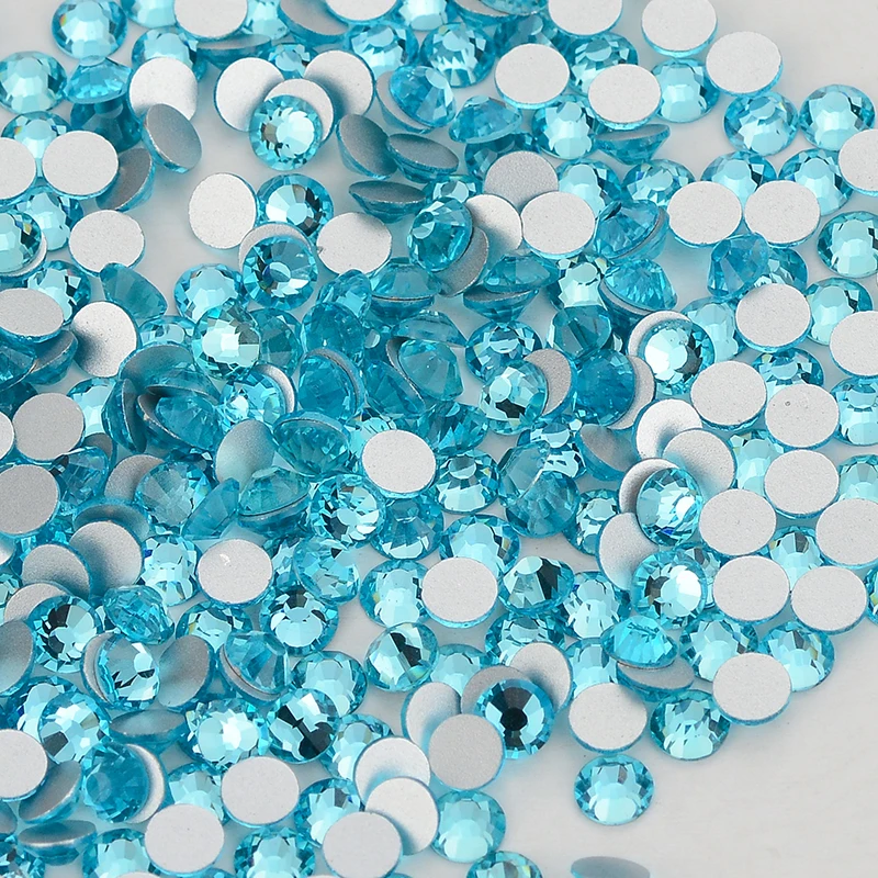 SS6-SS30 Glass Flatback Rhinestone Multi Color Blue Glitter Round Stones Rhinestones for Nail Art Fabric Clothing Decorating