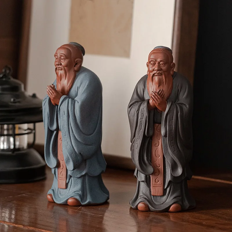 Traditional Chinese Ceramic Confucius Statue Ornament Sage Historical Figure Sculpture Home Desktop Decoration Crafts