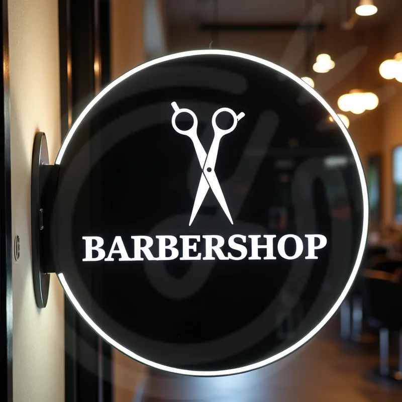 

Custom Round Acrylic LED Light Box for Barber Shops Waterproof Double Sided Bright Storefront Wall Mount Signage