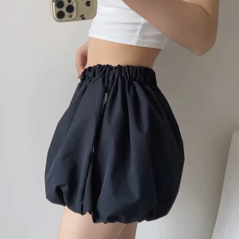 White Fashion Bubble Ruched Mini Skirts Women Elastic High Waist Slim Puff Skirts Summer Cute Female Matching Streetwear