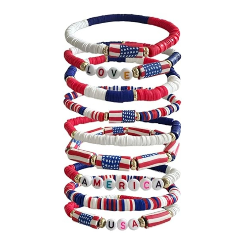 Fashionable Stackable Soft Clay Bracelets In Patriotic Color For Women