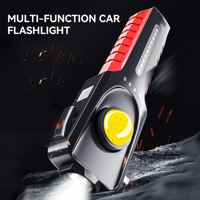 Warsun Flashlight Safety Hammer Work Light Emergency Self-Rescue Broken Window Torch Rechargeable Tactical Light Lantern Magnet