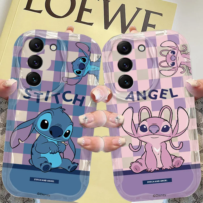 Disney Stitch Angel Cream Phone Case For Samsung A 30 25 24 23 21 20 15 14 13 11 10 05 04 03 02 S E Core Funda Shell Cover Capa