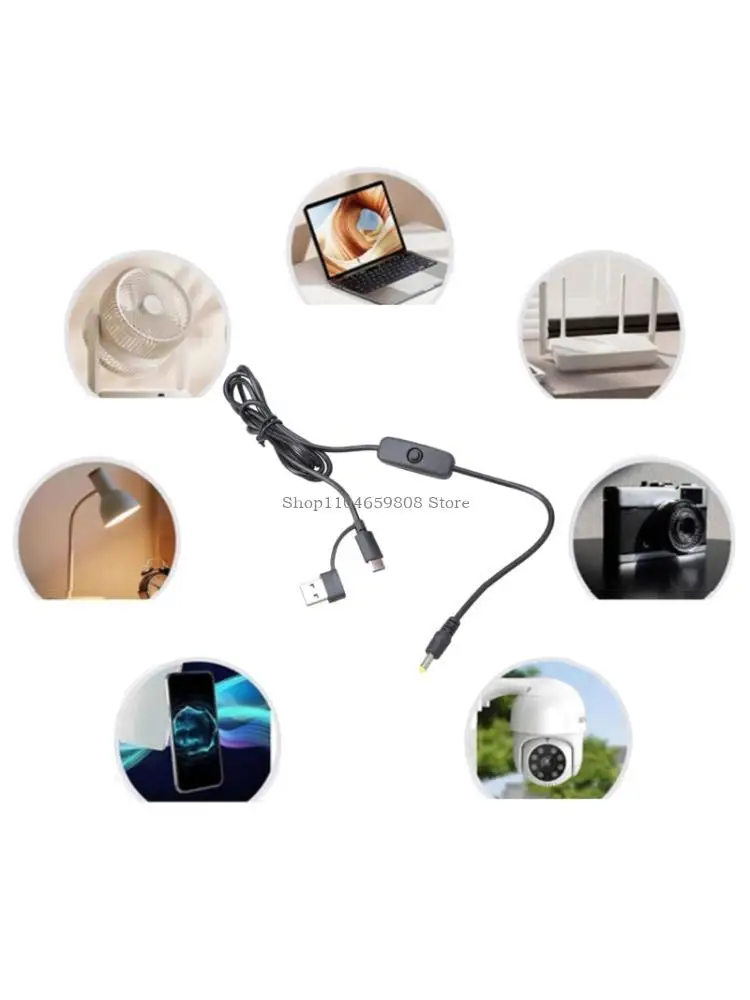 

Double Interfaces USB Type C To DC4.0x1.7mm 5V Charging Cable With Switches For Home Low Voltages Electronics 120cm