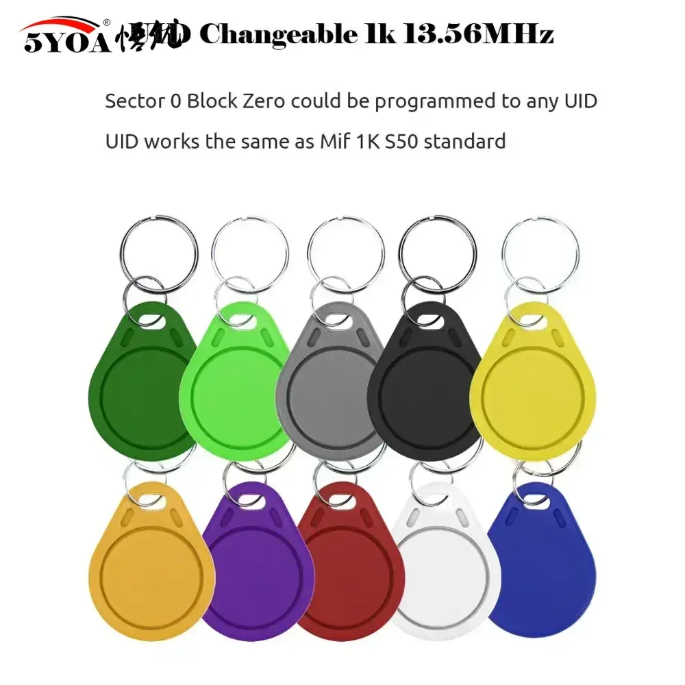 5YOA 100pcs UID Keys 13.56mhz Keyfob Keychain RFID Access Control Clone Key Card Writable IC Card Clone Changeable Waterproof
