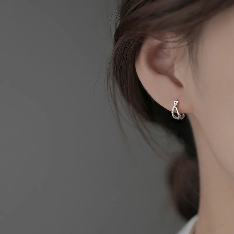 

925 Sterling Silver Geometry hoop Earrings Temperament Simple Inlaid for Women Wedding Jewelry Accessories