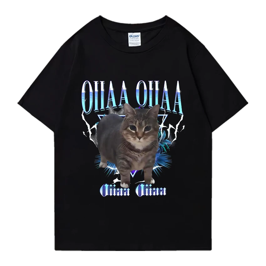

OIIAA OIIAA Funny Spinning Cat Meme Humor Cat Brainrot CottonT-Shirt Funny Prevailing Oversized Tee Fashion Short Sleeves
