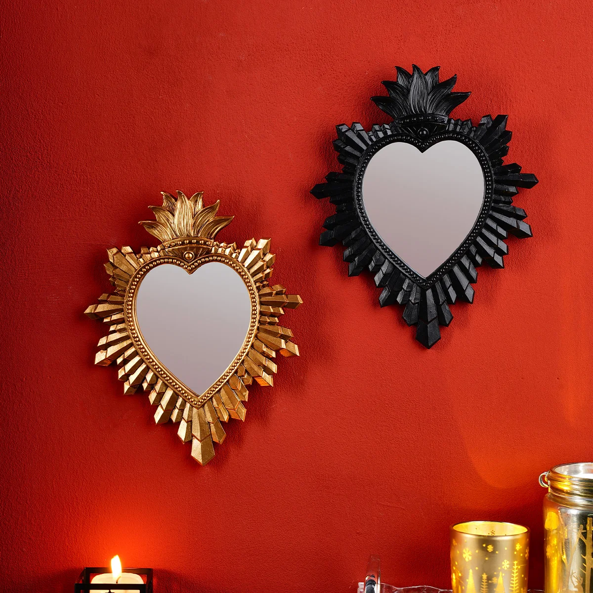 1PC, Golden and Black Resin Material Flame Sacred Heart Decorative Pendant, Suitable for Religious Wall Decoration