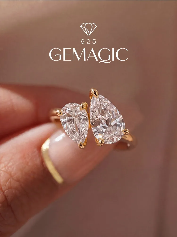925 Sterling Silver Classic Double Water Drop Shape White Zircon Rings For Women Engagement Wedding High Quality Fine Jewelry