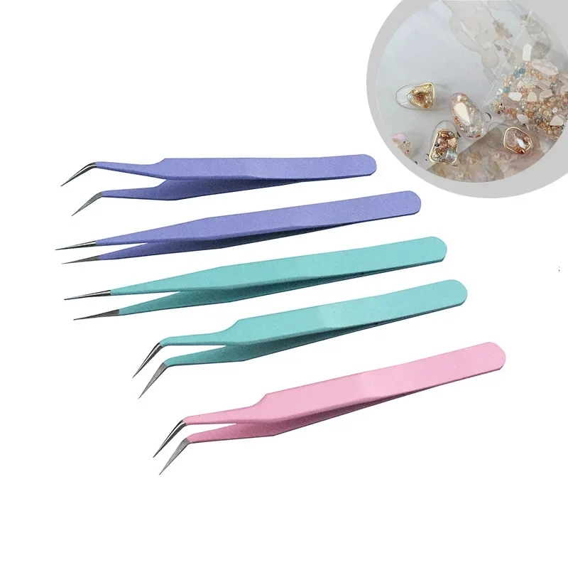 2pcs Stainless Steel Colorful Bend Straight Tweezers Eyebrow Clips Hair Removal Makeup Manicure DIY Fingernails Tools