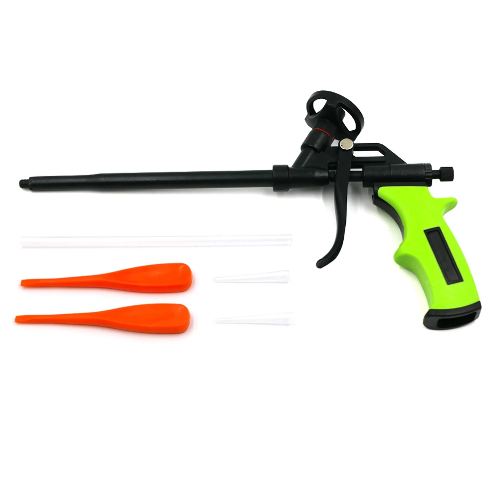Pistola de calafateo de espuma Manual verde, dispensador expansible, pistola pulverizadora de espuma PU, aplicador de aplicación para calafateo/relleno/sellado