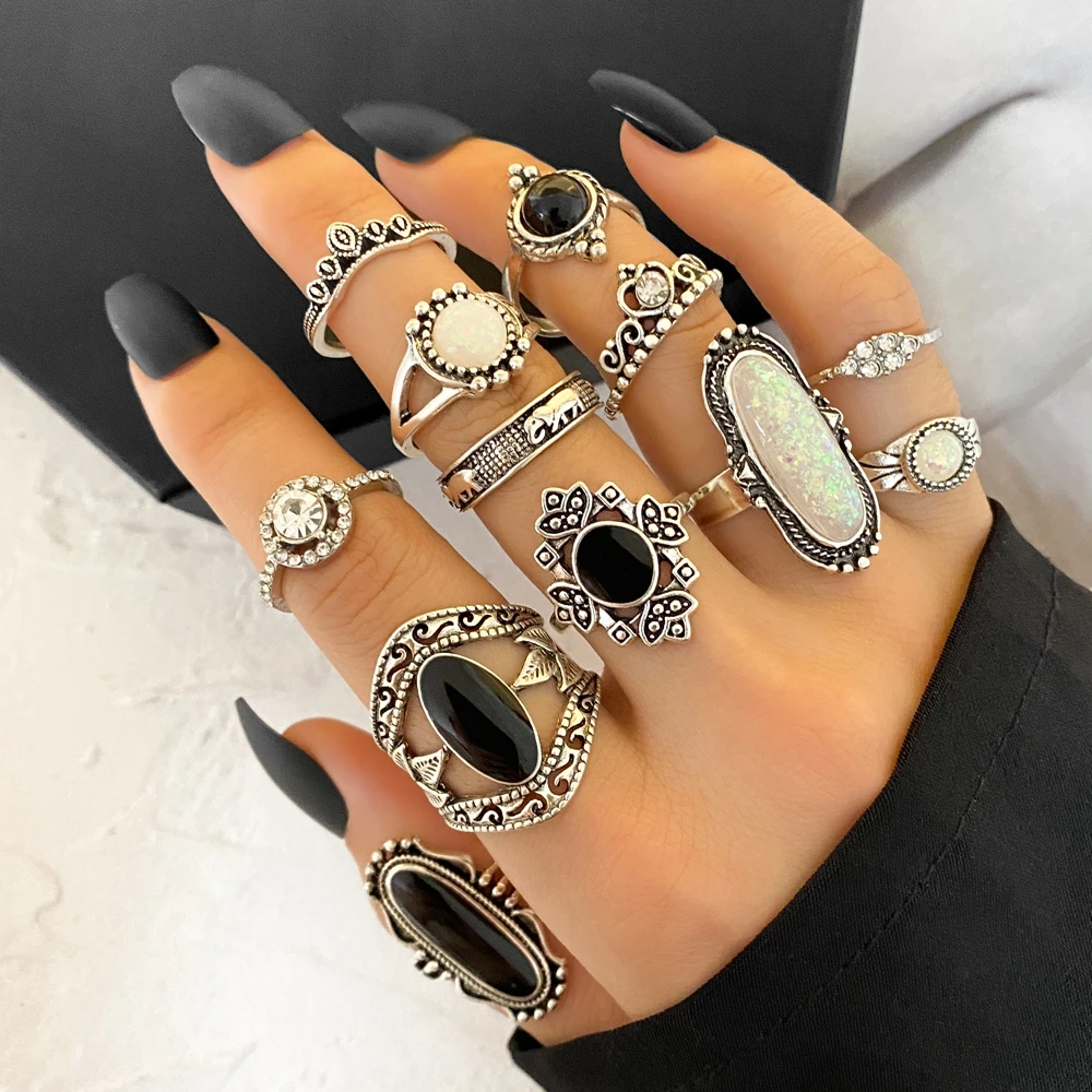 IPARAM Piece Set Bohemia Metal Rings for Women Men Vintage Silver Color Feather Crown  Ring Fashion Jewelry Wholesale