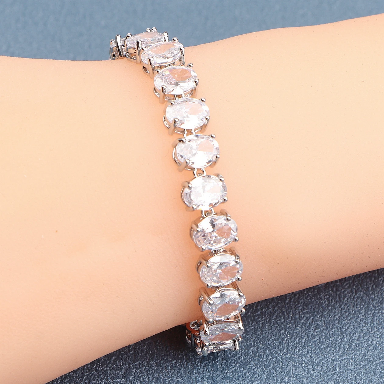 925 Silver Charm Purple Cubic Zircon Bracelets For Women Wedding Jewelry 18+2CM Length