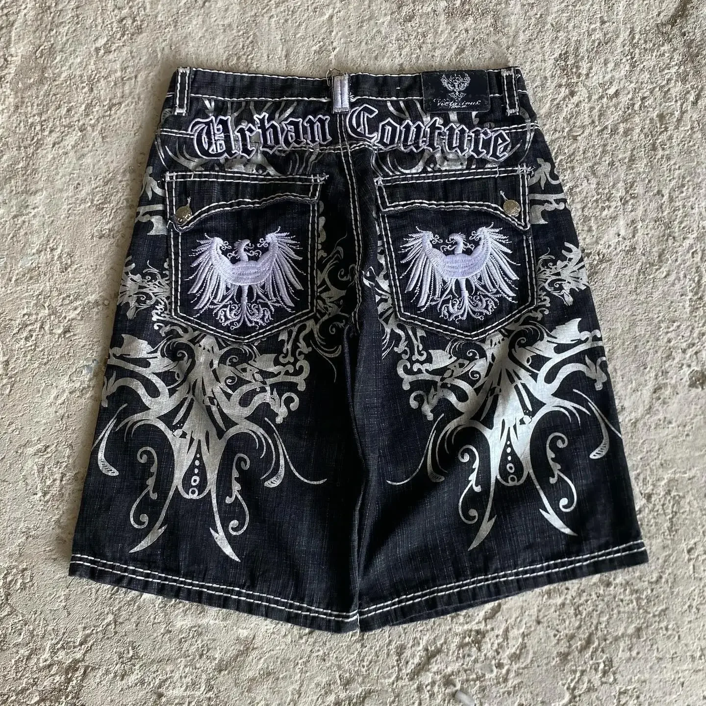 Streetwear Denim Shorts Mens Embroidery American Hip Hop Printed Loose Shorts Gothic Retro Harajuku Fashion Y2K New Shorts