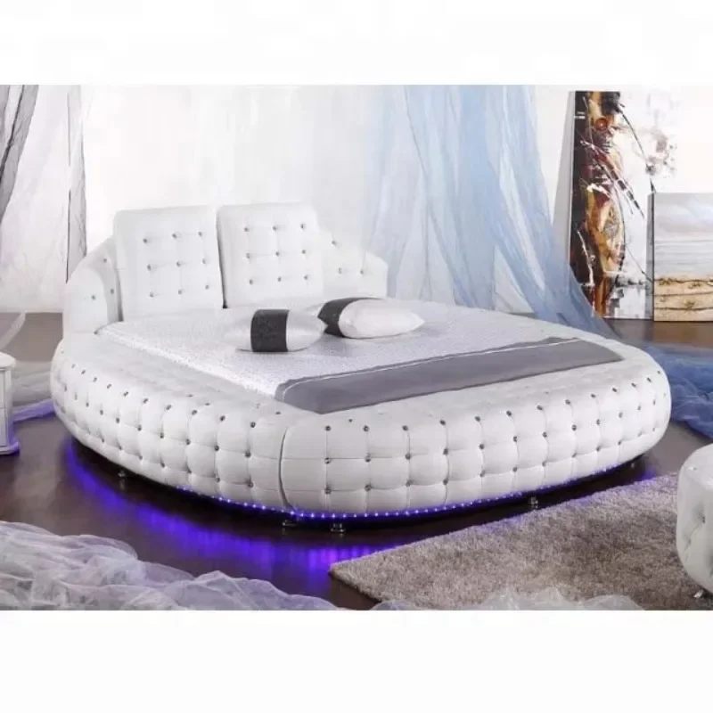 Modern Furniture Latest White Leather Double Round Bed
