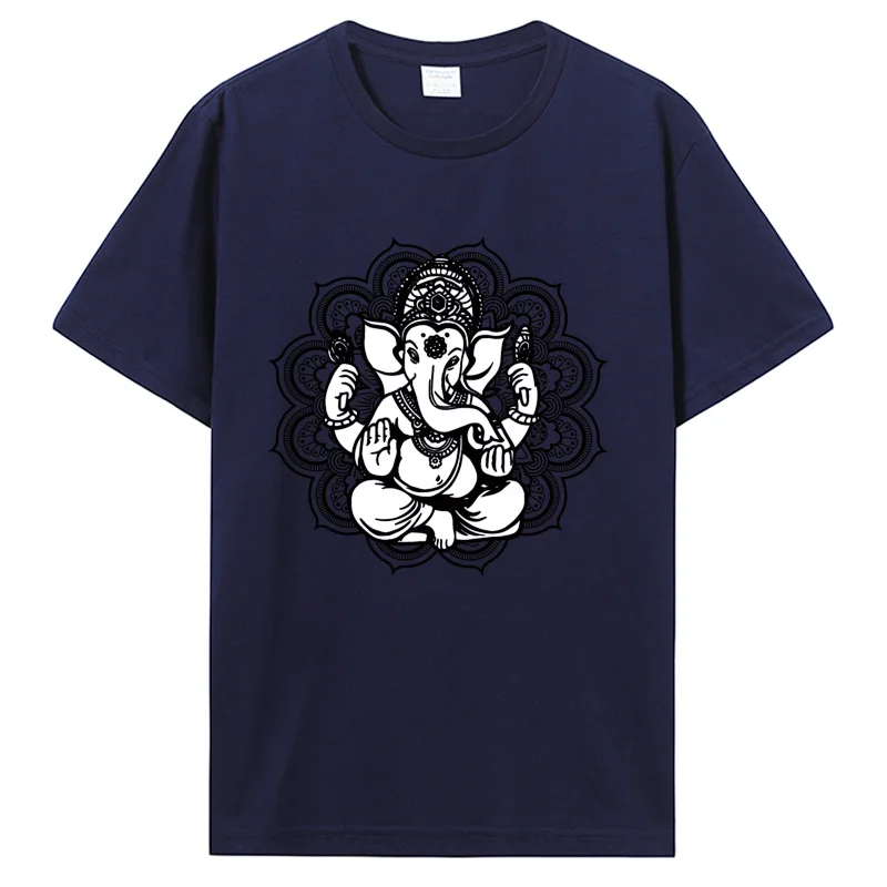 Yoga Mandala Elephant Ganesha Tribal Ornaments Chakra Hindu T-Shirt Men Cotton O-neck Tshirt Hip Hop Tees Streetwear Harajuku