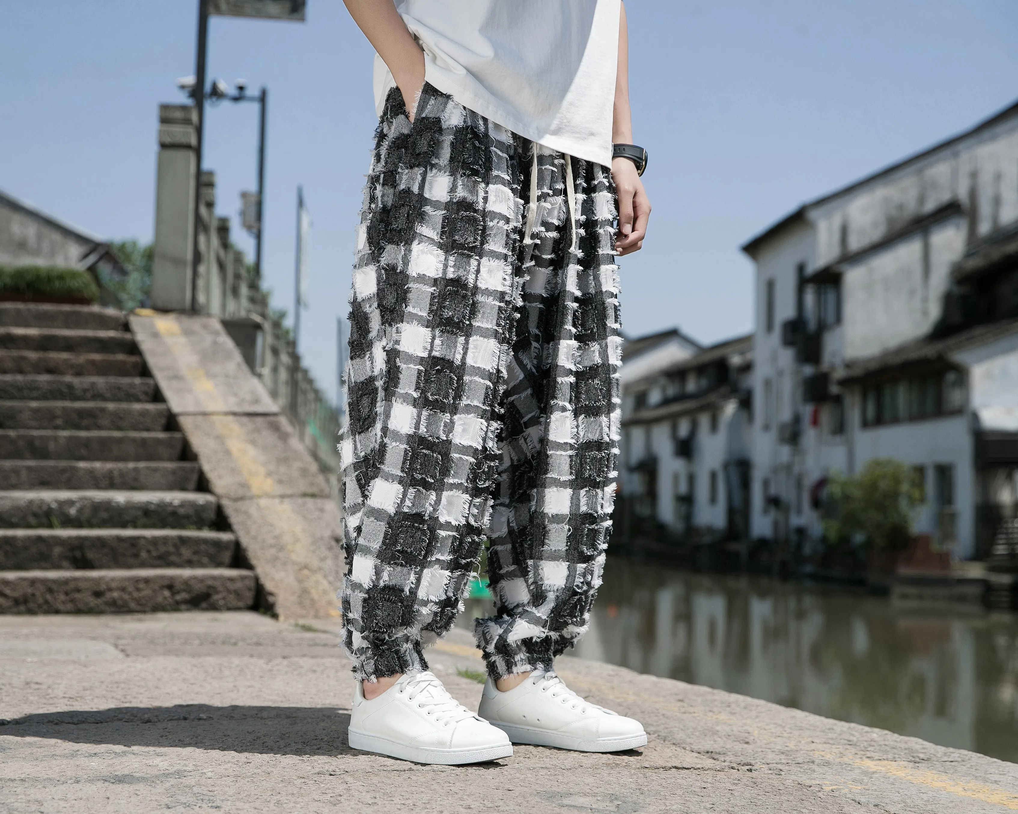 Men Plaid Casual Harem Pants 2024 Summer Trousers Male Chinese Style Baggy Pants Harajuku Clothe Men Joggers Man Clothing M-5XL