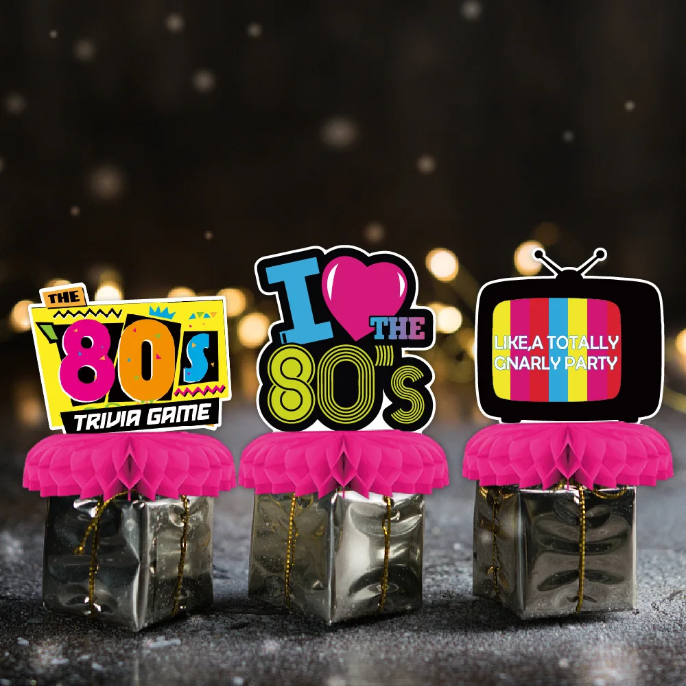6 Stück 80er Jahre Wabenornamente Retro-Themen Disco Radio Skates CD Mittelstücke 3D-Karte Tischaufsatz Geburtstagsfeierbevorzugung Dekor – Detail 2