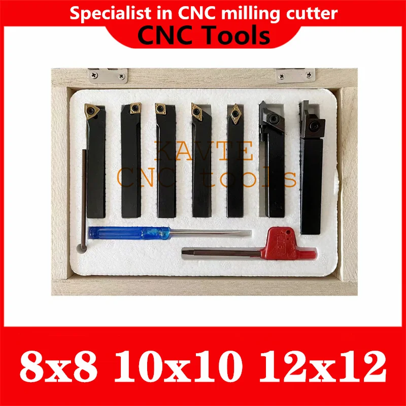 

6mm/8mm/10mm 7Pcs/Set Indexable Carbide Turning Lathe Cutter Tool With Inserts For Mini Lathe Machine Titanium Lathe Tool Set