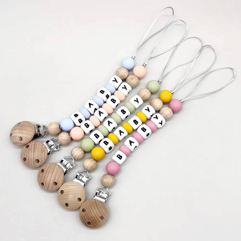 คลิปหนีบจุกนมหลอกแบบกำหนดเอง สายคล้องจุกนมหลอก ลูกปัดซิลิโคน ที่หนีบจุกนมหลอก ของเล่นเด็กกัดเล่น ของขวัญสำหรับเด็ก ปลอดสาร BPA