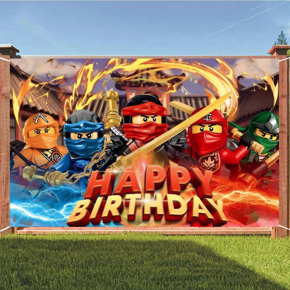 NINJAGOS Geburtstagsartikel Anime-Thema Hintergrund Happy Birthday Party Dekoration Kinder Geschenk Banner Rosa Poster Requisiten