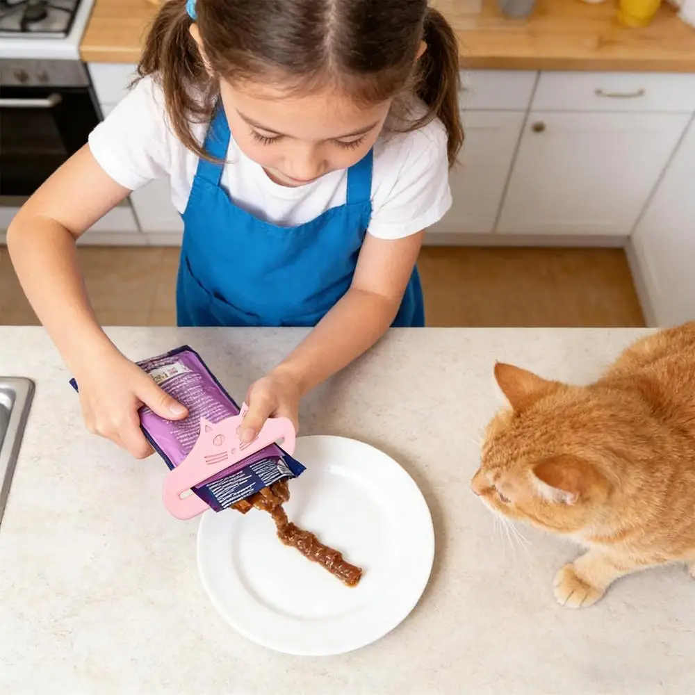 1 Stück Katzensnack-Quetschgerät, niedliches Katzenkopf-Snack-Quetschgerät, sauberer Leckerli-Spender für Katzenfutterbeutel, Fleischsaucen-Beutel-Extruder – Detail 11