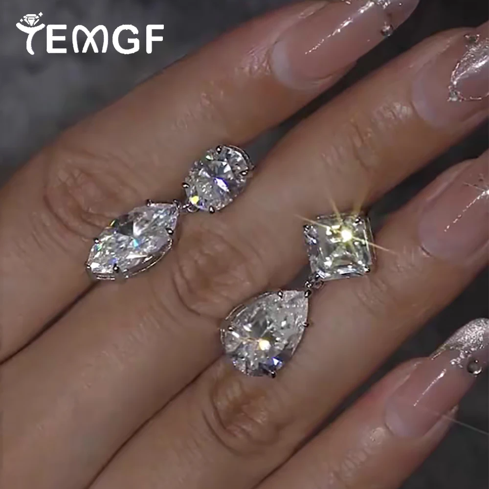 

TEMGF Full Irregular Moissanite Stud Earrings 925 Sterling Silver Drop Earrings for Women Wedding Party Luxury Sparkling Jewelry