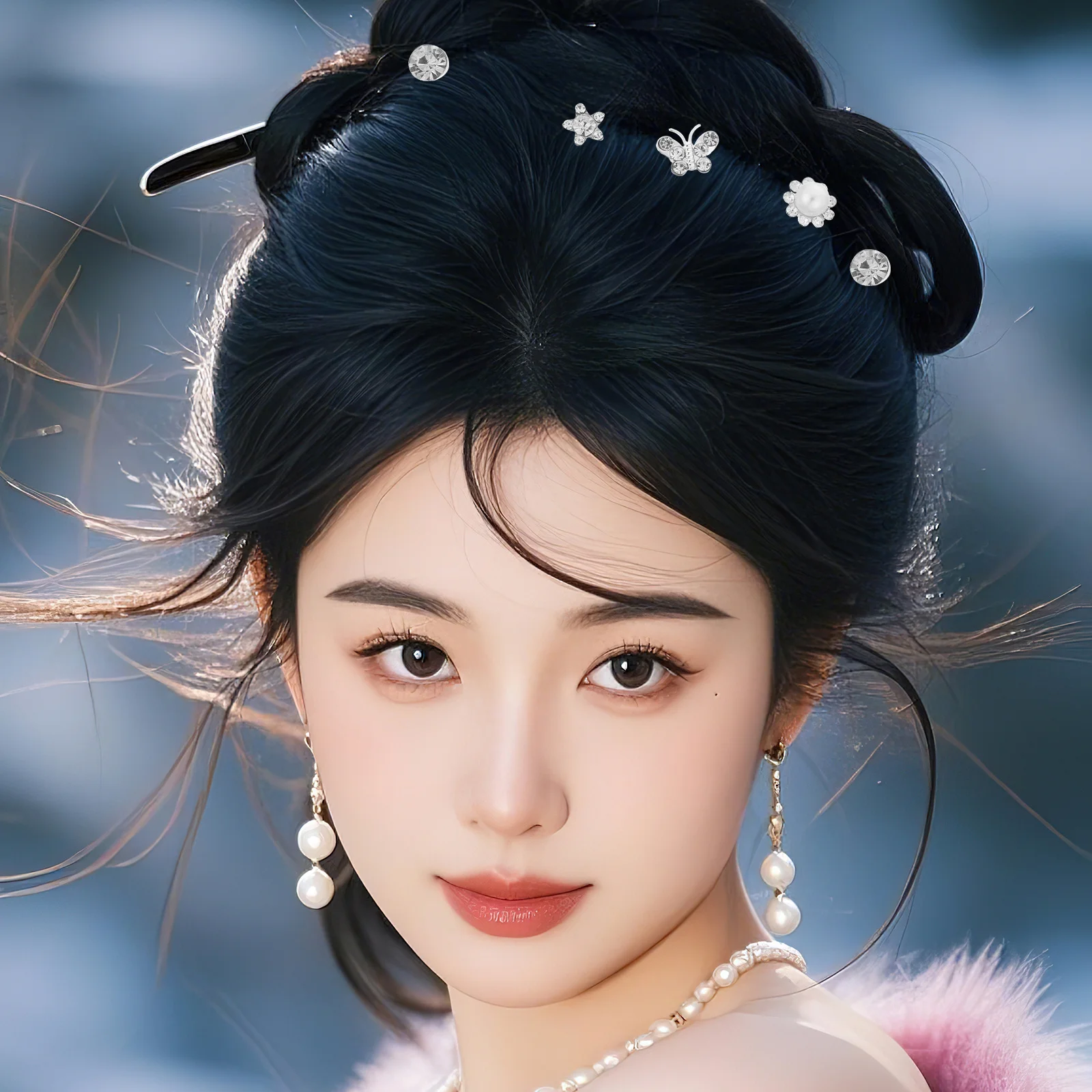 60 قطعة مقاطع الشعر الربيع دوامة حجر الراين اللؤلؤ زهرة لفائف دبابيس الشعر للنساء الزفاف حفل زفاف حفلة موسيقية المشابك الصغيرة #1