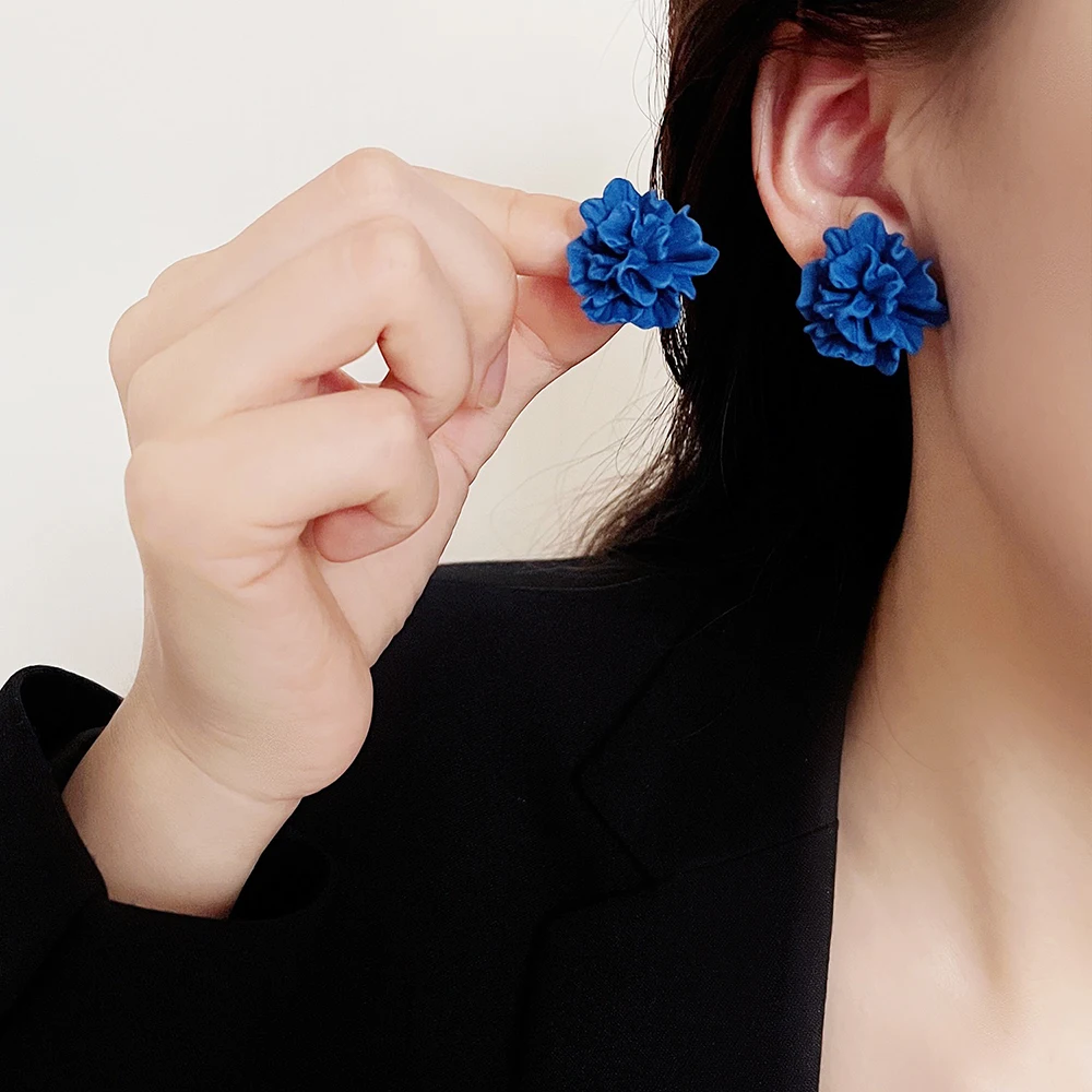 8 Colors Flower Stud Earring Resin Flat Back Cabochon 3D Gardenia Flower Charm Exaggeration Klein Blue Stainless Steel Ear Studs