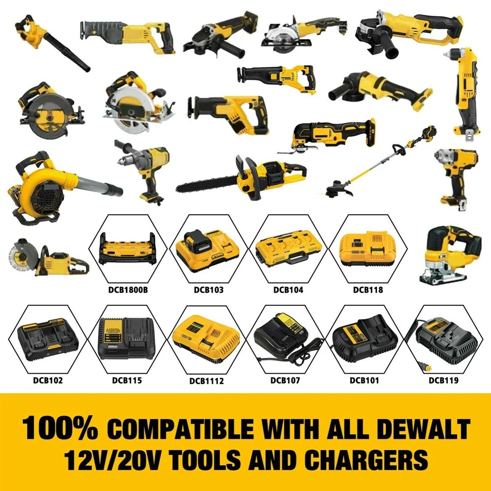 Imagem -06 - Bateria para Dewalt Ferramentas Elétricas 18v 20v Acessórios Elétricos Recarregáveis para Ferramentas Baterias de Lítio Substituir Dcb200 Dcb184 Novo Dcb200