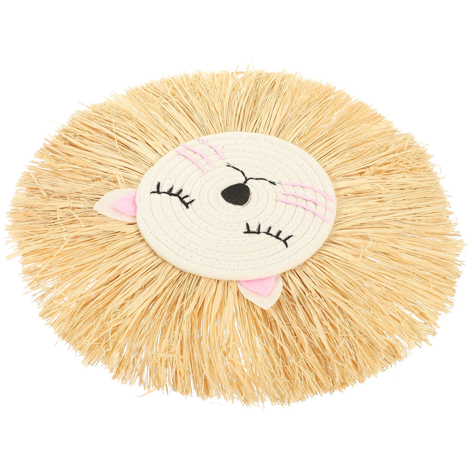 

Cartoon Lion Wall Hanging Ornament Woven Lion Head Decor Rustic Style Wall Art Pendant For Home Bedroom Living Room Decor