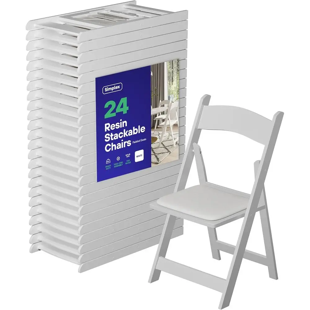

Stackable White Resin Folding Chairs - 24 Pack, Lightweight, Indoor/Outdoor, Padded Seats for Rentals