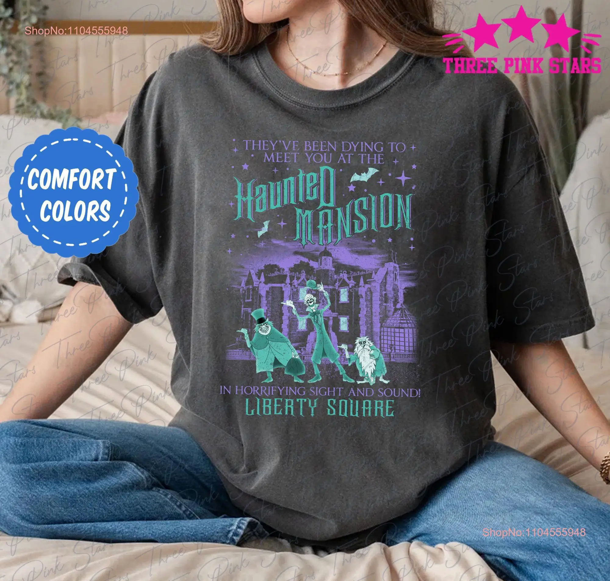 Vintage Haunted Mansion Liberty Square Comfort Colors T Shirt Hitchhiking Ghosts E5288 long or short sleeves