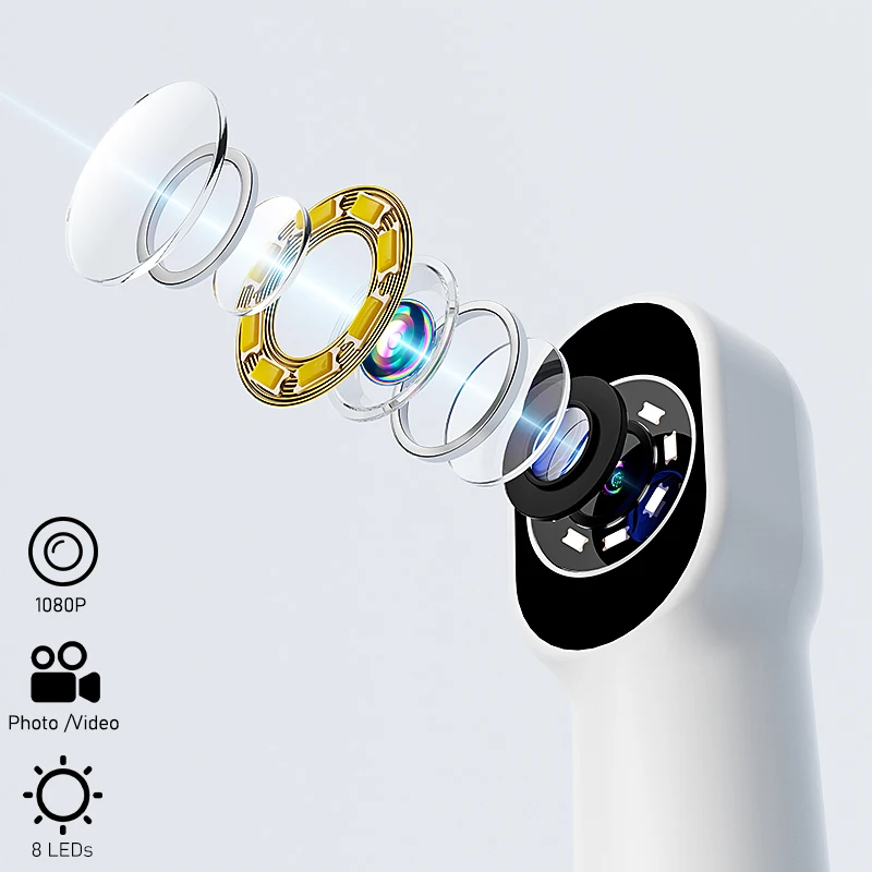 1080P HD Wireless Oral Camera with 8 LEDs Handheld WiFi Endoscope for iPhone Android&Type-C Dental Inspection Tooth Examination