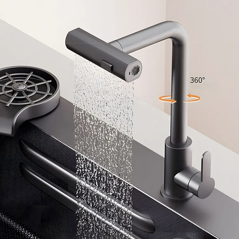 Multi-functional Kitchen Stainless Steel Sink with Slag Collection Net and Cup Washer Large Single-Slot Double-Track Design