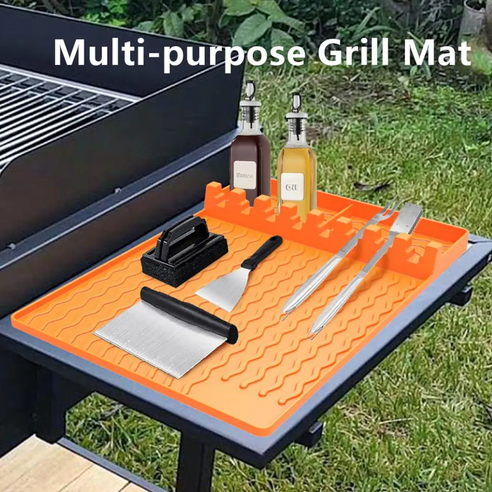 Heat-resistant Utensil Mat Heat-resistant Silicone Griddle Mat with 8 Slots for Cooking Utensils Spice Jars for Outdoor