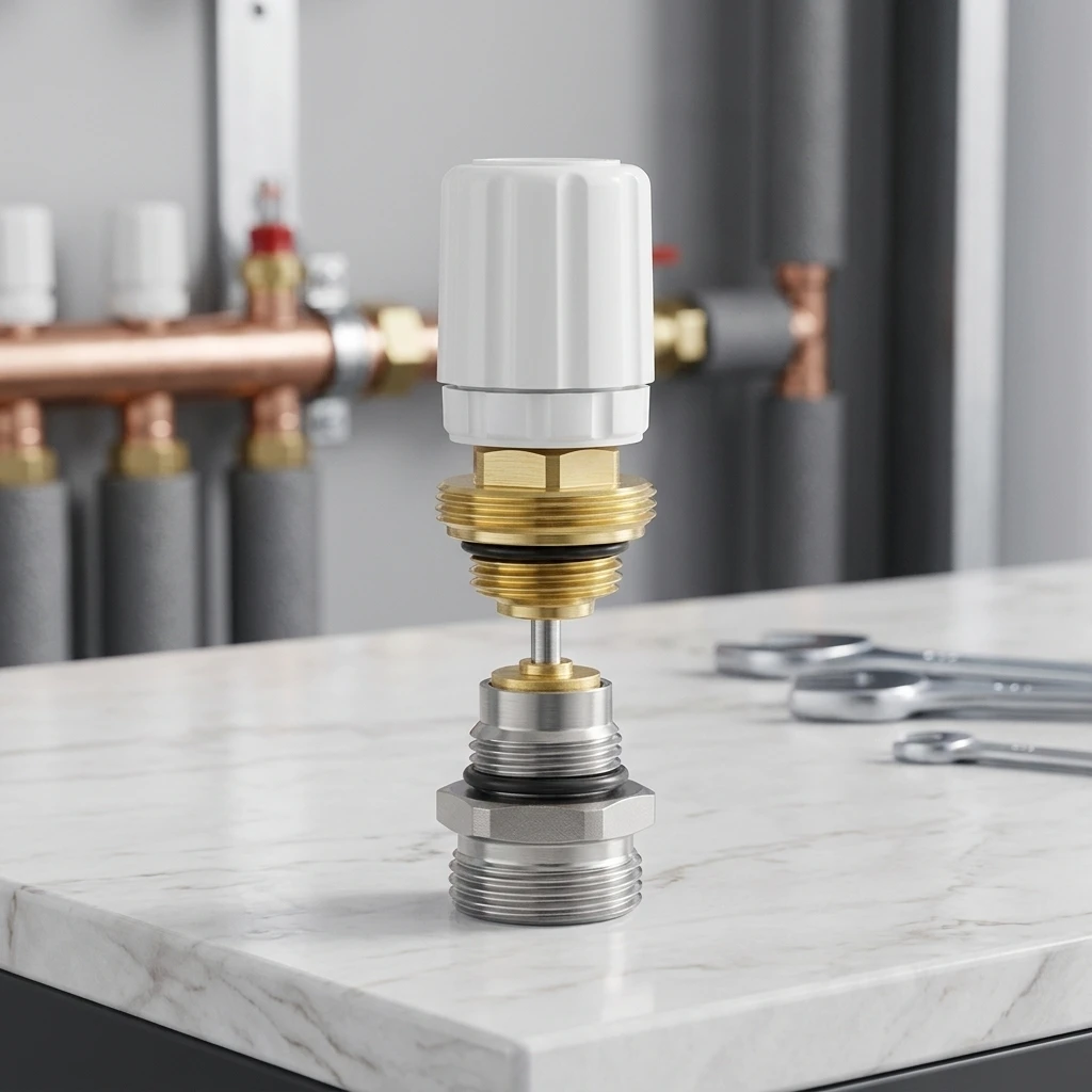 Underfloor Heating Valve Core M30x1.5 Brass Needle Valve Automatic Spring Shutoff Fitting for Manifold Maintenance DIY Repair