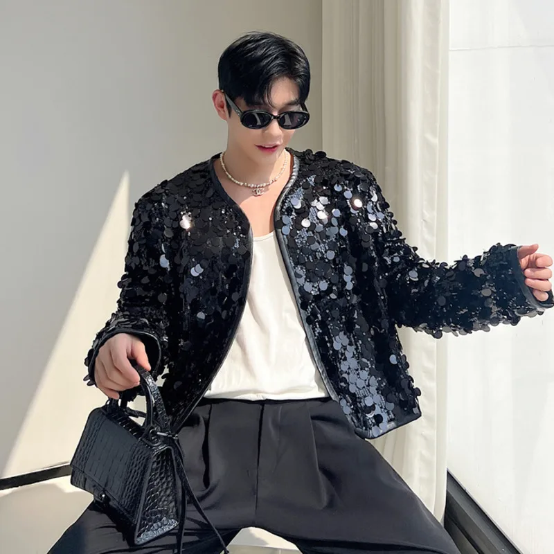 IEFB Sexy Man Jackets Fashion Korean Style Sequin Short Coat Trend Niche Design Men\'s Personality Clothing Autumn New Top 9C2073