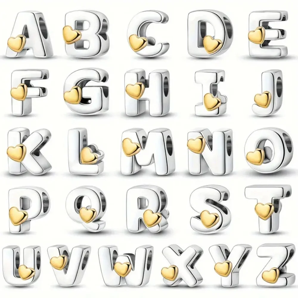 2026 925 Sterling Silver Two-tone Original 26 letters DIY Fine Beads Fit Snake Bracelet Women Jewelry Birthday Gift