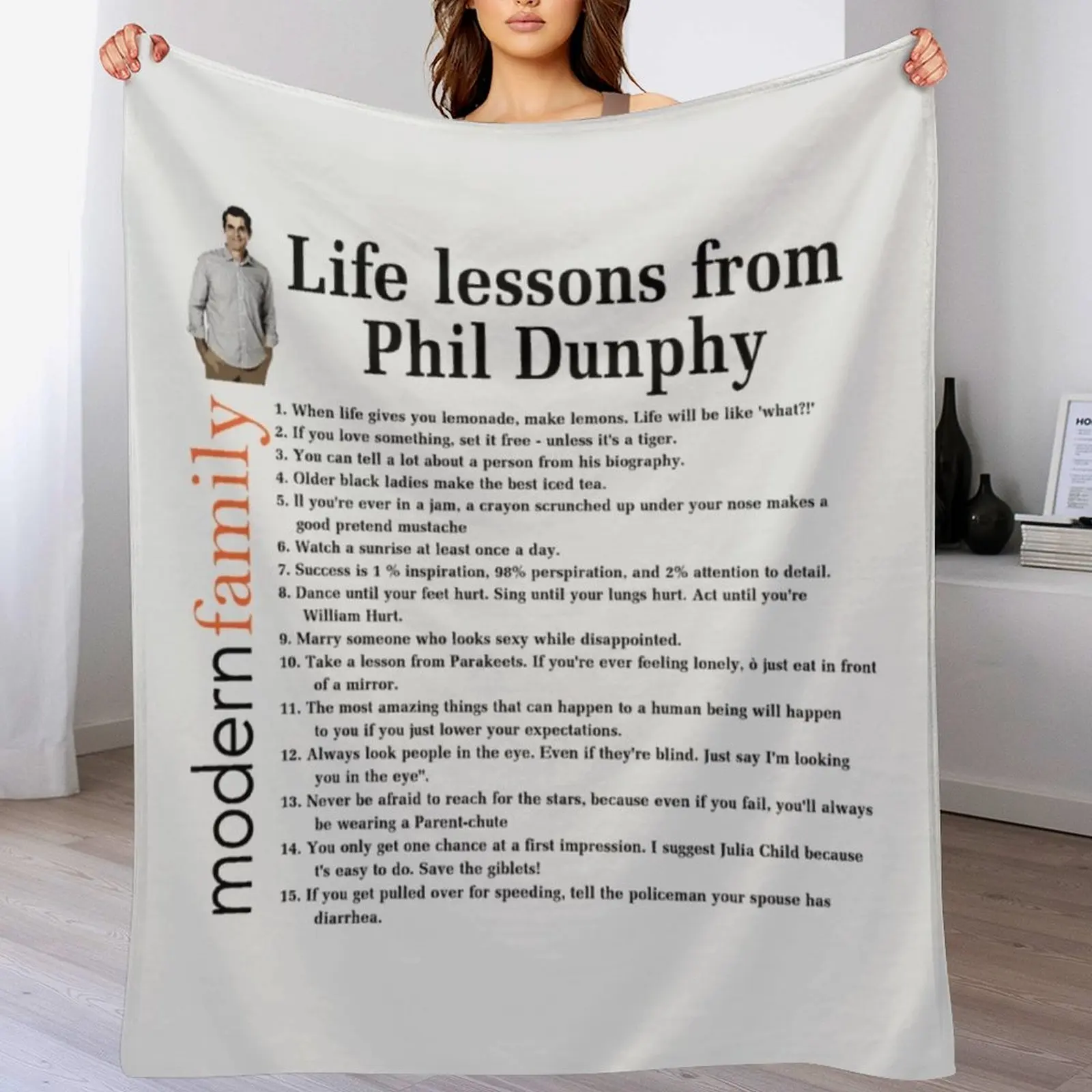 Life Lessons From Phil Dunphy Modern Family Films Sitcom Movie Cameron Tucker Alex Dunphy Gift Graph Throw Blanket