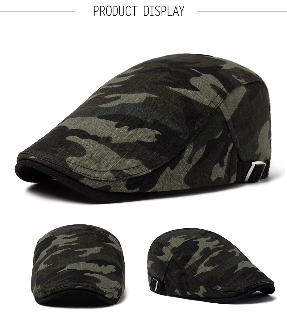 CNTANG Männer Camouflage Baskenmütze Sommer Baumwolle Leinen Sonnenkappe Dünne Atmungsaktive Visier Flache Hüte Casual Vorwärts Berets Hut Einstellbar – Detail 3