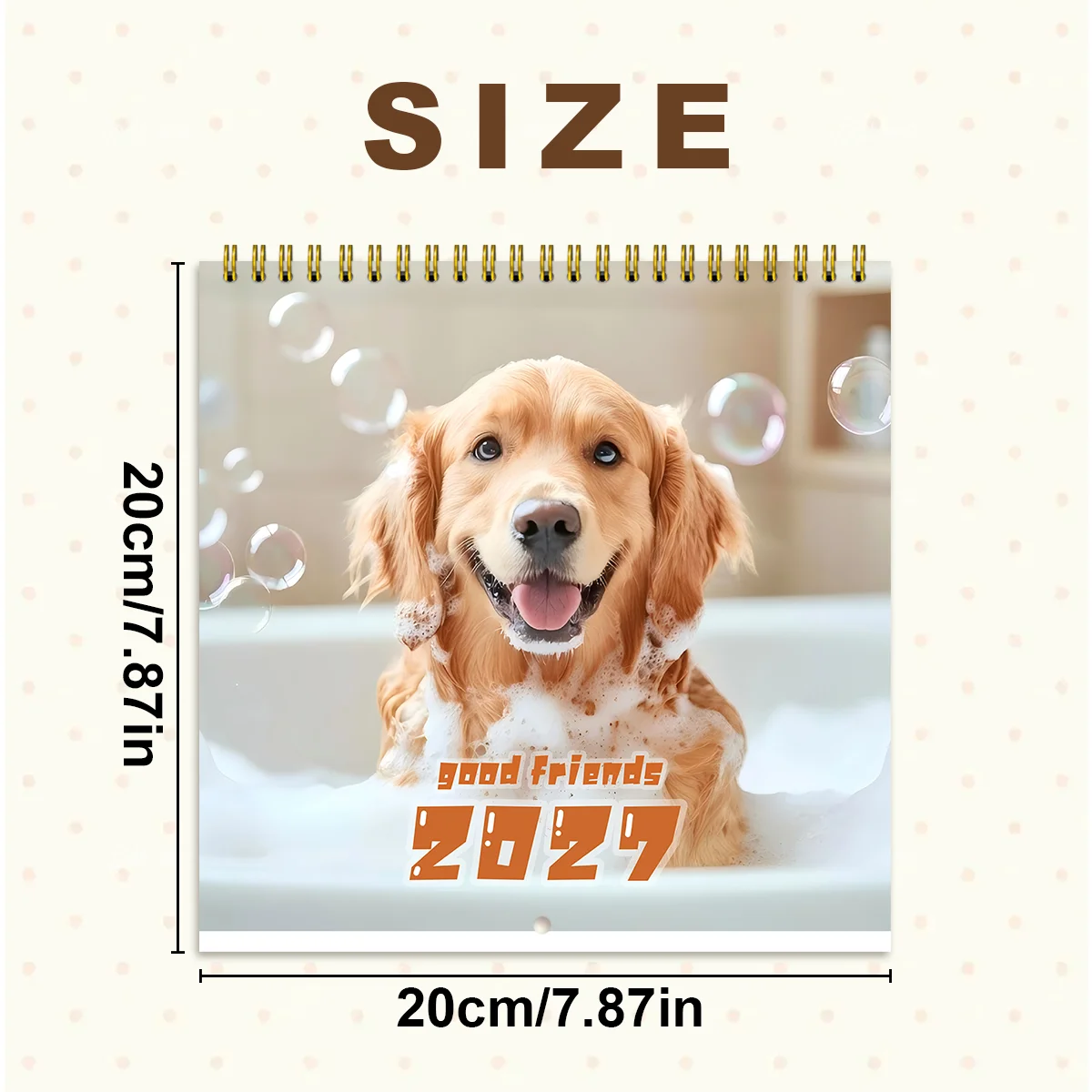 1pc 2027 Good Friends Golden Retriever Wall Calendar Spiral Binding Monthly Planner Gift For Dog Lovers Bedroom Wall Decor
