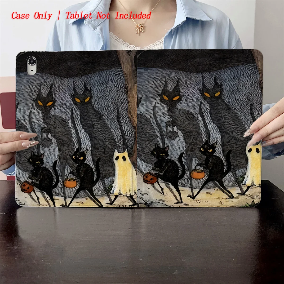Spooky Gothic Black Cat Print iPad Case For Apple iPad Pro 12.9 Air 3 Mini 5 9th Gen Slim Anti-Scratch Cover