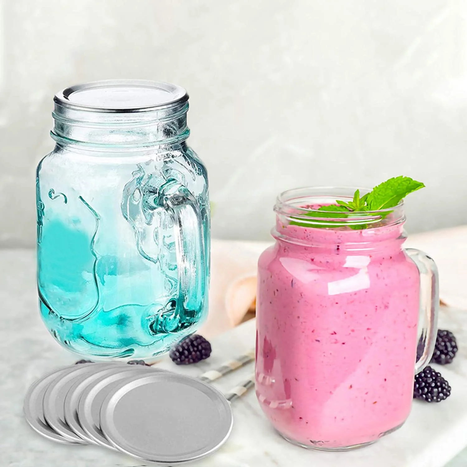 Coperchi per inscatolamento in barattolo da 86 MM a bocca larga da 50 pezzi, coperchi in argento di tipo diviso a prova di perdite riutilizzabili con anelli di tenuta in Silicone