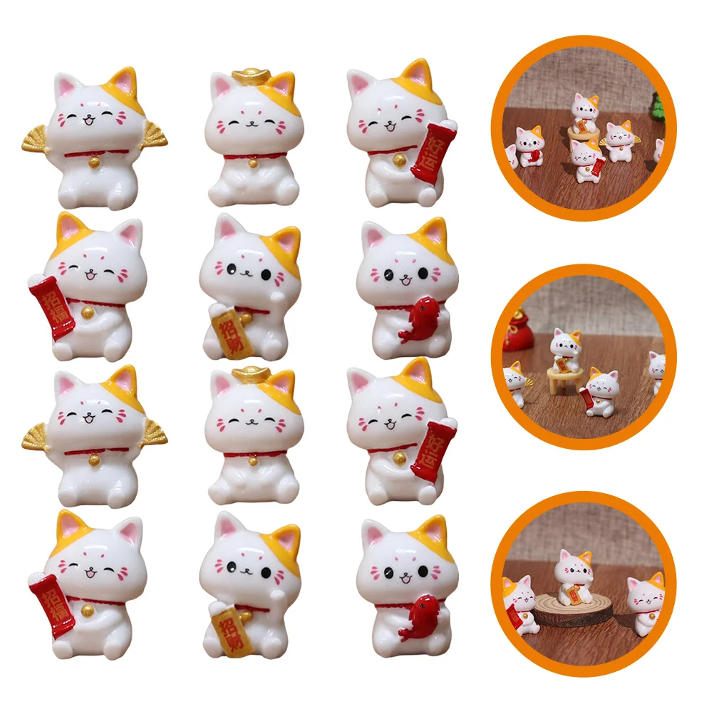 

12 Pcs Figurines Miniature Lucky Cat Outdoor Statue Kitten Decorations for Home Garden Small Modeling