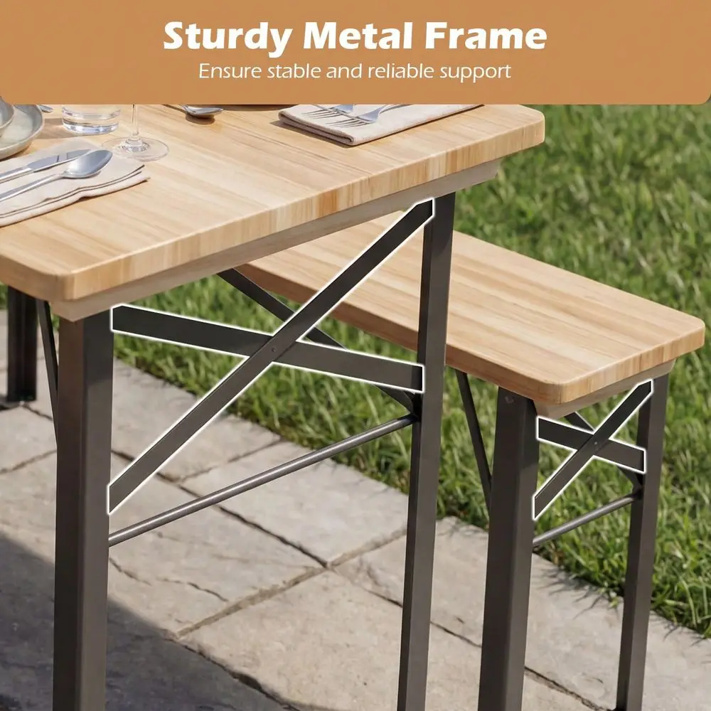 

Folding Picnic Table W Benches Seats Metal Frame For Garden Patio