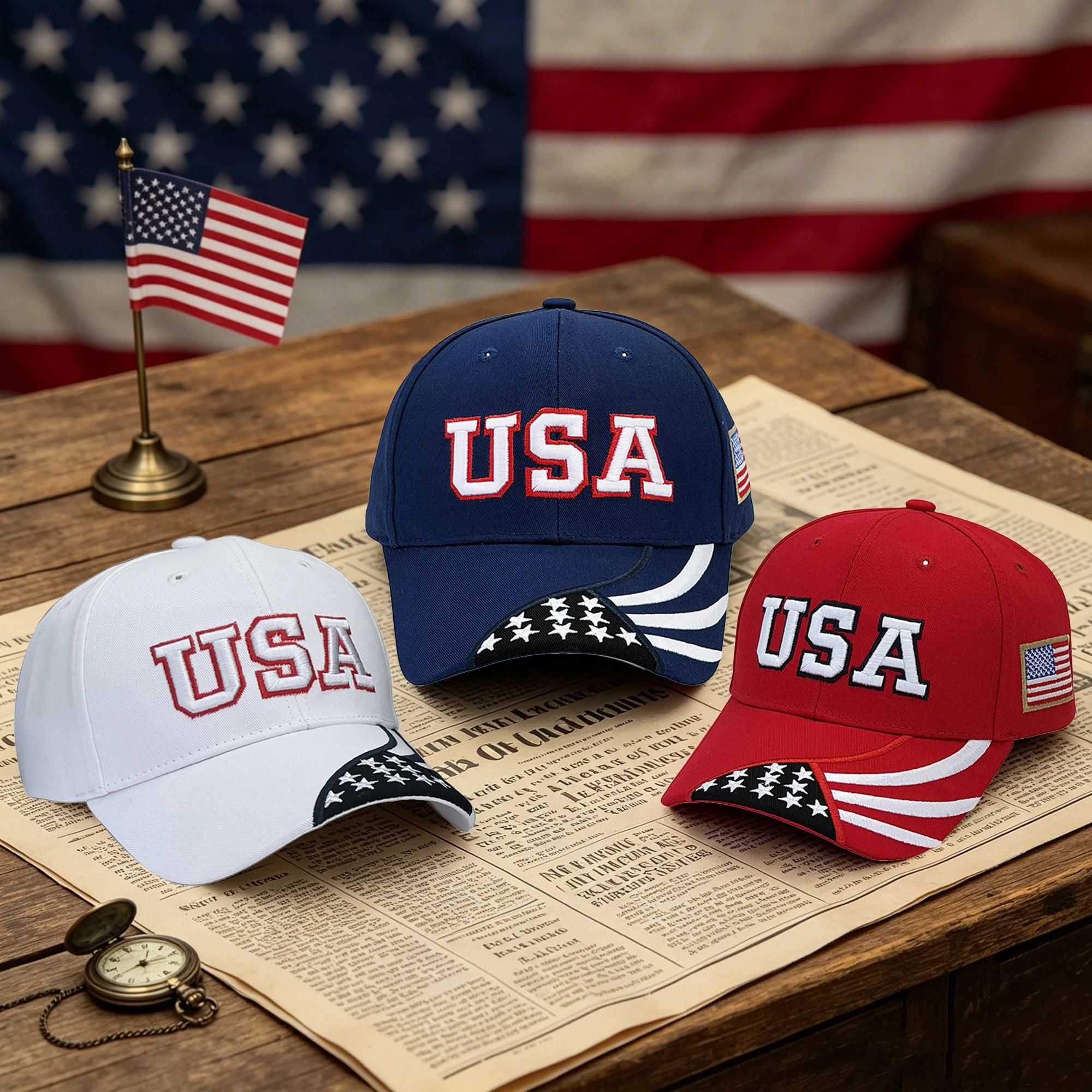 USA Embroidered Baseball Cap Patriotic American Flag Hat 3D Letter Red White Navy Cotton Twill Independence Day Gift