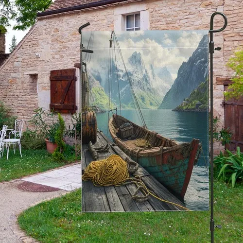 Nature Boat Front Yard Backyard Burlap Vertical Garden Flags Double, 12x18 XXQ