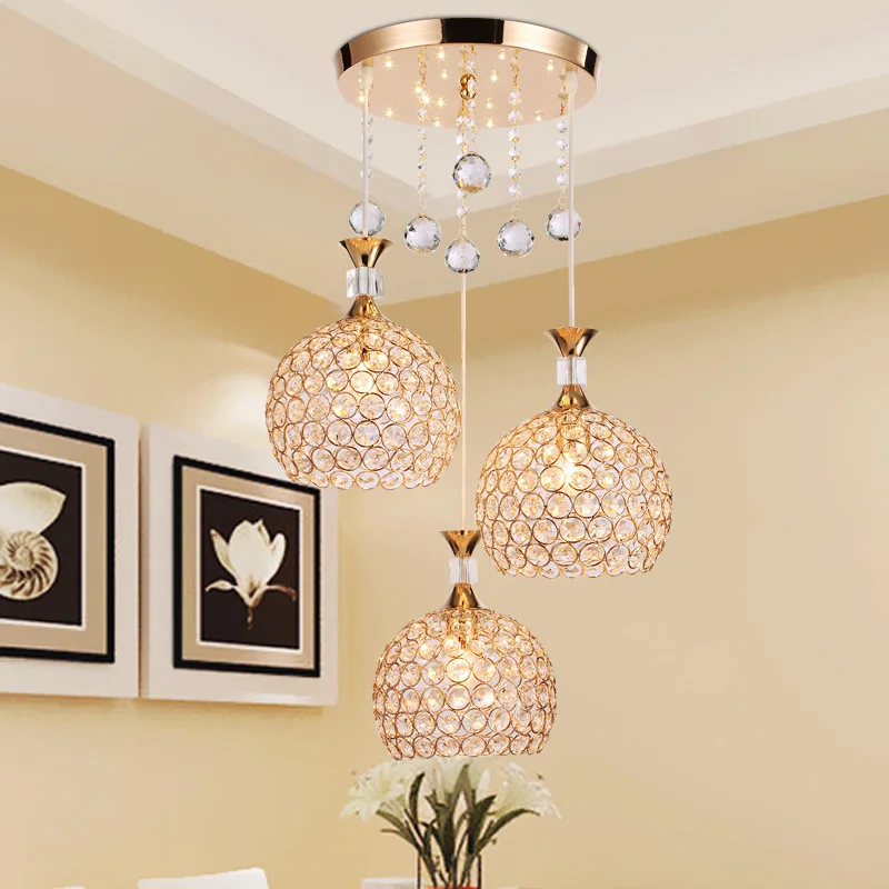 Three-head ceiling chandelier led modern simple light luxury single-head creative hall indoor golden crystal ceiling chandelier